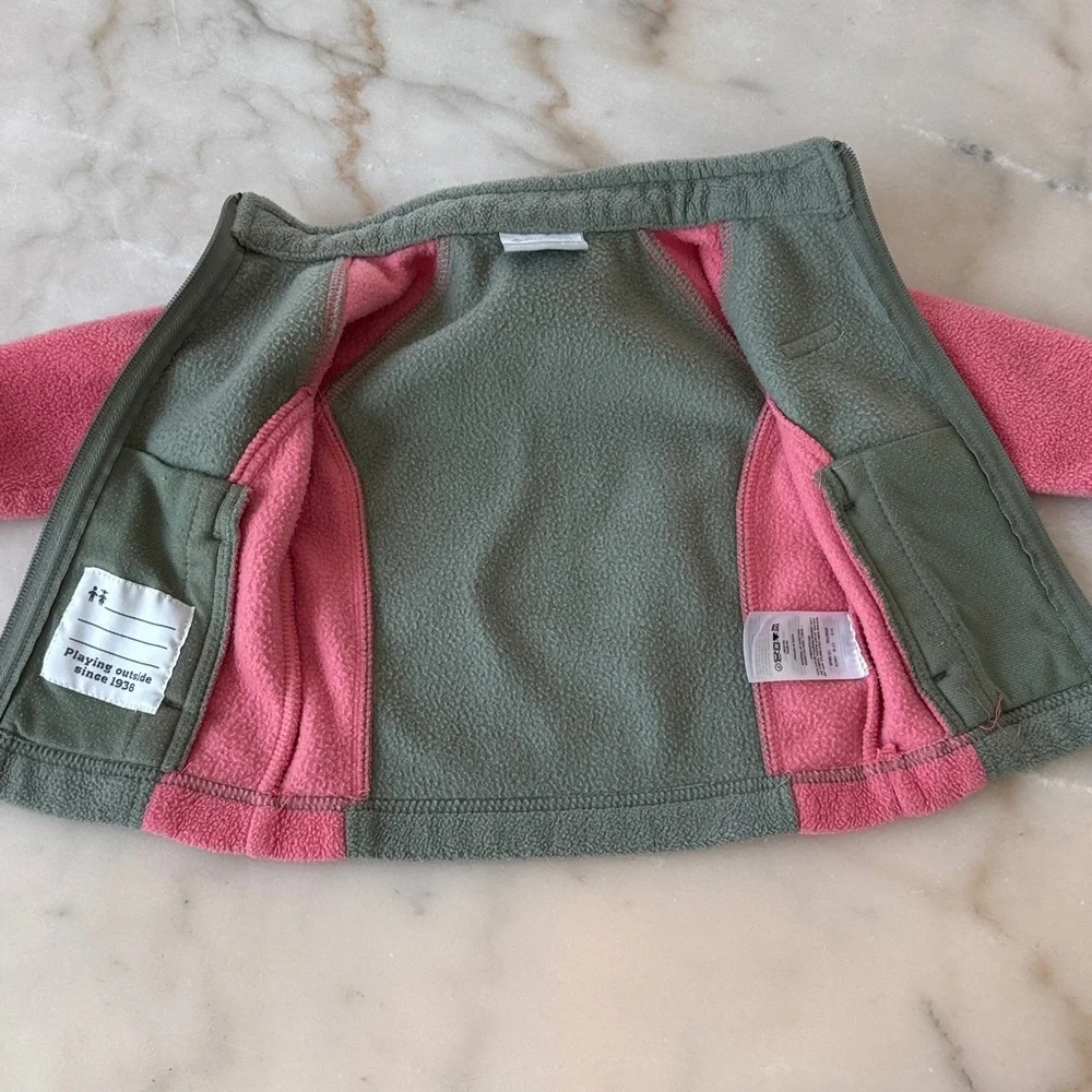 Columbia Baby Girls' Benton Springs Fleece Zip Jacket in Pink Green 6-12 Months - Picture 5 of 12
